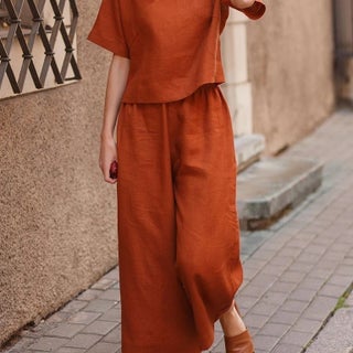Amazon cross-border spring and summer plus size loose chubby girl temperament casual solid color short sleeve sports suit foreign trade wholesale orange red - pzsku/Z8588FB003DB1E9048184Z/45/1746233513/cf0afad2-c702-4708-8e07-e7c31e3134f4