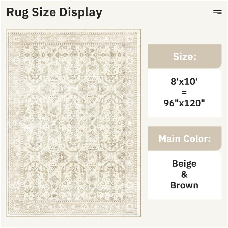 Soalmost 8x10 Area Rugs, Washable Rugs, Large Stain Resistant Beige Area Rug for Living Room Bedroom Dining Room, Vintage Farmhouse Rug - Image 5