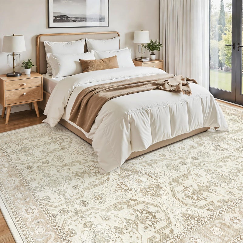 Soalmost 8x10 Area Rugs, Washable Rugs, Large Stain Resistant Beige Area Rug for Living Room Bedroom Dining Room, Vintage Farmhouse Rug - Image 3