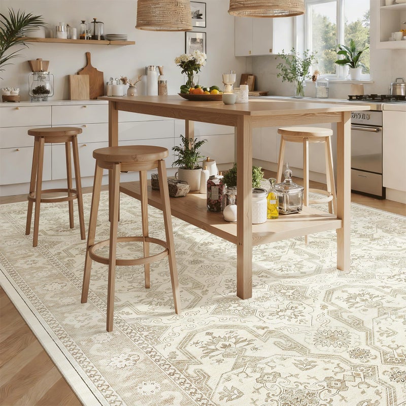 Soalmost 8x10 Area Rugs, Washable Rugs, Large Stain Resistant Beige Area Rug for Living Room Bedroom Dining Room, Vintage Farmhouse Rug - Image 4