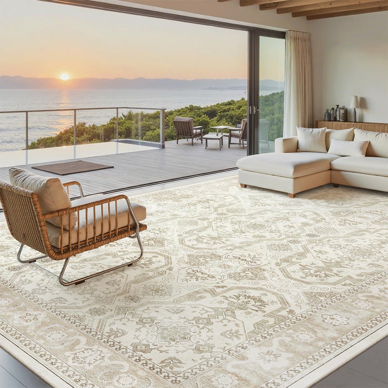 Soalmost 8x10 Area Rugs, Washable Rugs, Large Stain Resistant Beige Area Rug for Living Room Bedroom Dining Room, Vintage Farmhouse Rug - Image 1