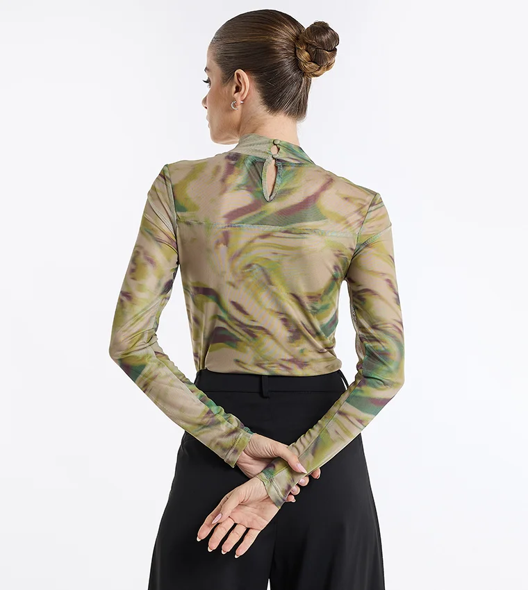 بي سي بي جي BCBG Gen Mesh Printed Bodysuit