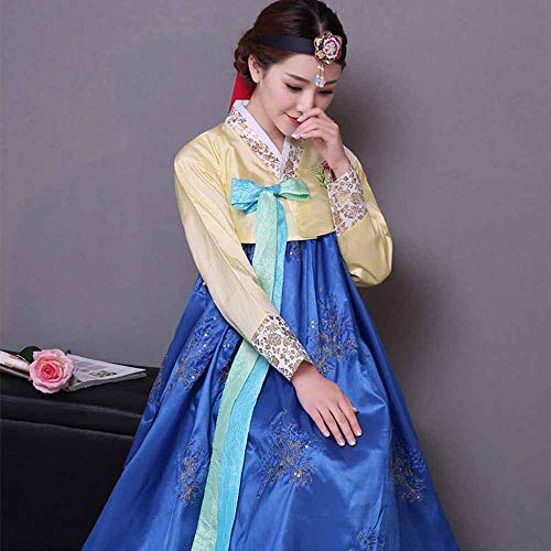 StarDY Female Korean Hanbok Traditional Dress Palace Korea Wedding Dance Costume Oriantal Dae Jang Geum Costume for Stage (XL, Blue) - Image 3
