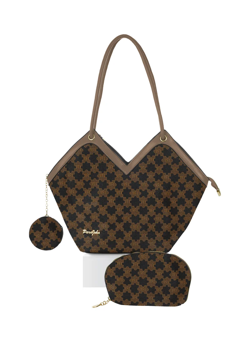 PARAJOHN Para John Women Handbag Set – PU Leather Tote Bag with Matching Pouch & Coin Purse, Pattern Design