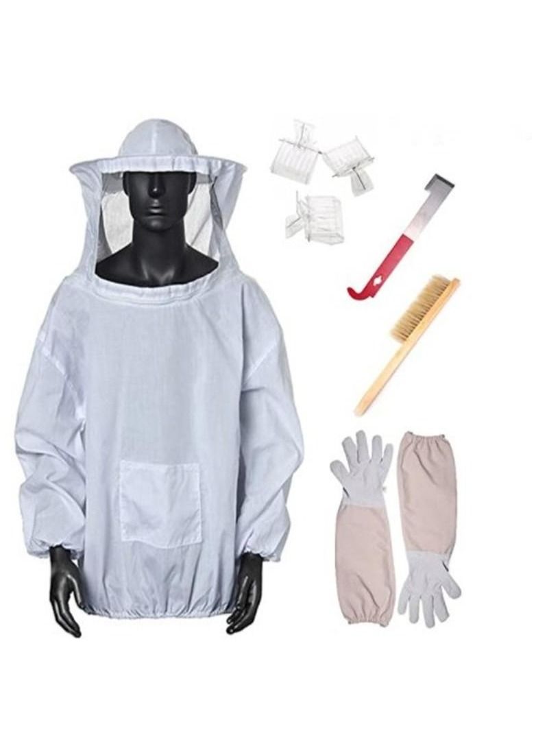 Generic 7-Piece Beekeeping Suit And Tool Set White/Red/Silver - Image 1