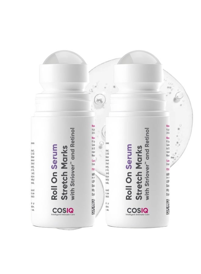 CosIQ Cos-IQ Stretch Marks Removal Roll On Serum  | with Striover™ | Scar Removal Cream | Improves Uneven Skin Tone | All Skin Types | (40ml, Pack of 2) - Image 1