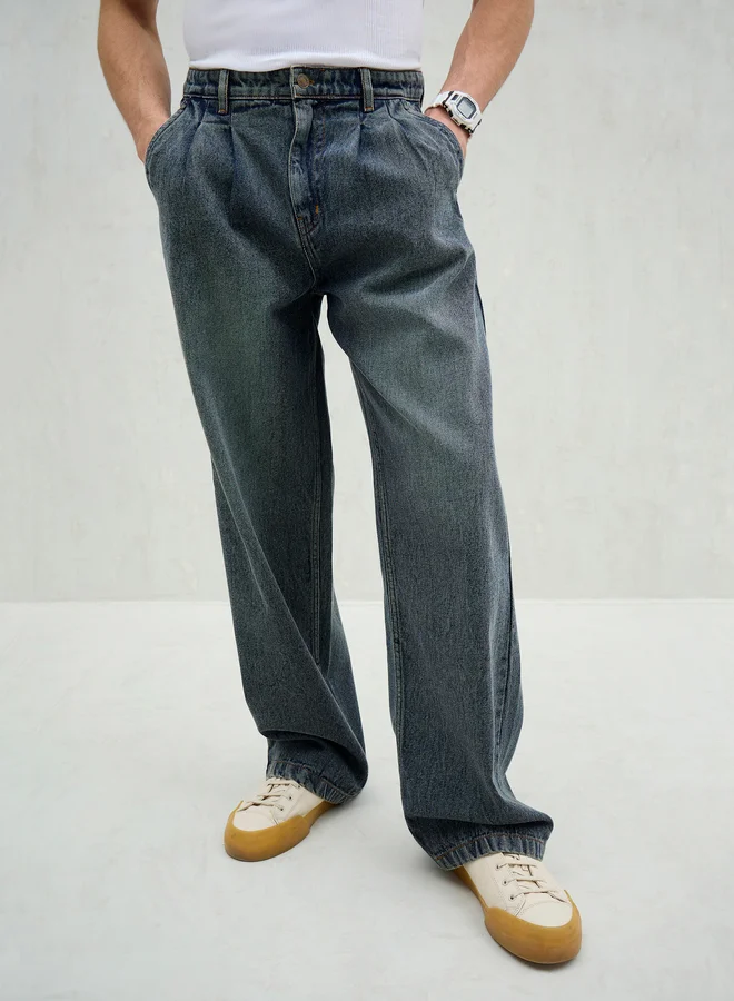 SASSAFRAS Men Blue Mid Rise Washed Front Dart Wide Leg Jeans