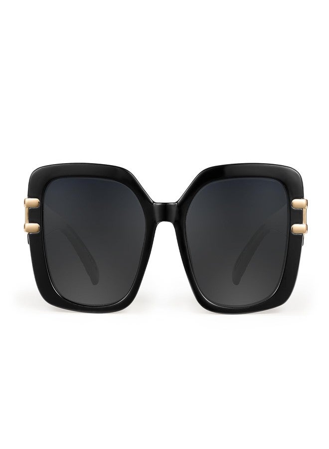 JM Vintage Oversized Square Polarized Sunglasses for Women，Retro Luxury Big Large Sun Glasses UV400 Black - Image 3