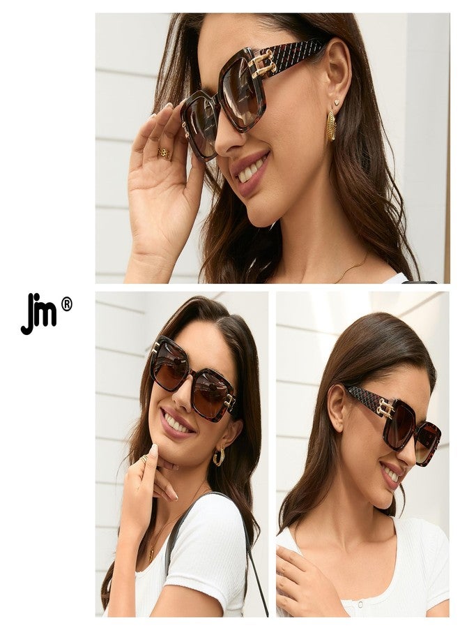 JM Vintage Oversized Square Polarized Sunglasses for Women，Retro Luxury Big Large Sun Glasses UV400 Black - Image 2