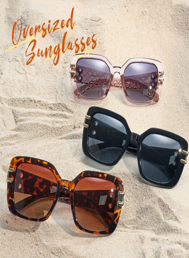JM Vintage Oversized Square Polarized Sunglasses for Women，Retro Luxury Big Large Sun Glasses UV400 Black - Image 5