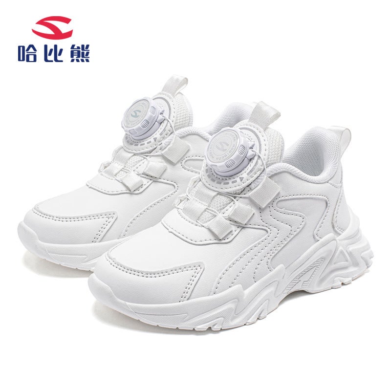 Habib Bear Leather Children'S White Shoes Autumn Swivel Twist Buckle Eva Soft Bottom Sneaker - Image 1
