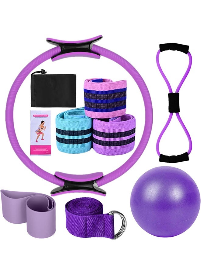 JOUDIYA Pilates Ring Circle Set - Workout at Home Workout Equipment Women - Booty Bands Stretching Equipment Pilates Mini 25cm Exercise Ball Resistance Band for Legs Arms and Thighs - Image 1
