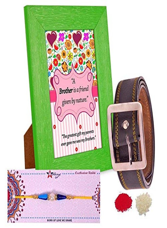 Alwaysgift Attractive MOTI Rakhi A Brother is A Friend, Given by Nature Quotation Frame & Belt Hamper - Image 1