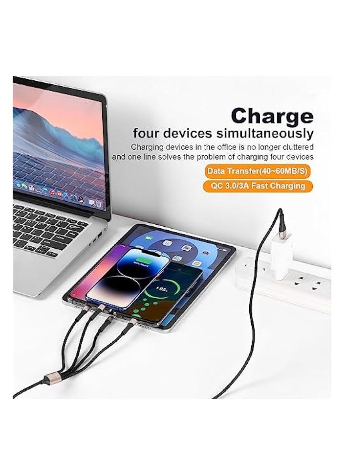 كابل USB من النوع C شحن سريع [3A/1.2M]، سلك أساسي لشاحن مزامنة مجدول من النايلون QC 3.0 مع 4 موصلات USB C، لهاتف iPhone 15 Pro Max، وSamsung Galaxy S24 S23 S22 A52، وLG، وHuawei، وSony، وXiaomi
