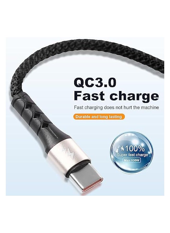 كابل USB من النوع C شحن سريع [3A/1.2M]، سلك أساسي لشاحن مزامنة مجدول من النايلون QC 3.0 مع 4 موصلات USB C، لهاتف iPhone 15 Pro Max، وSamsung Galaxy S24 S23 S22 A52، وLG، وHuawei، وSony، وXiaomi