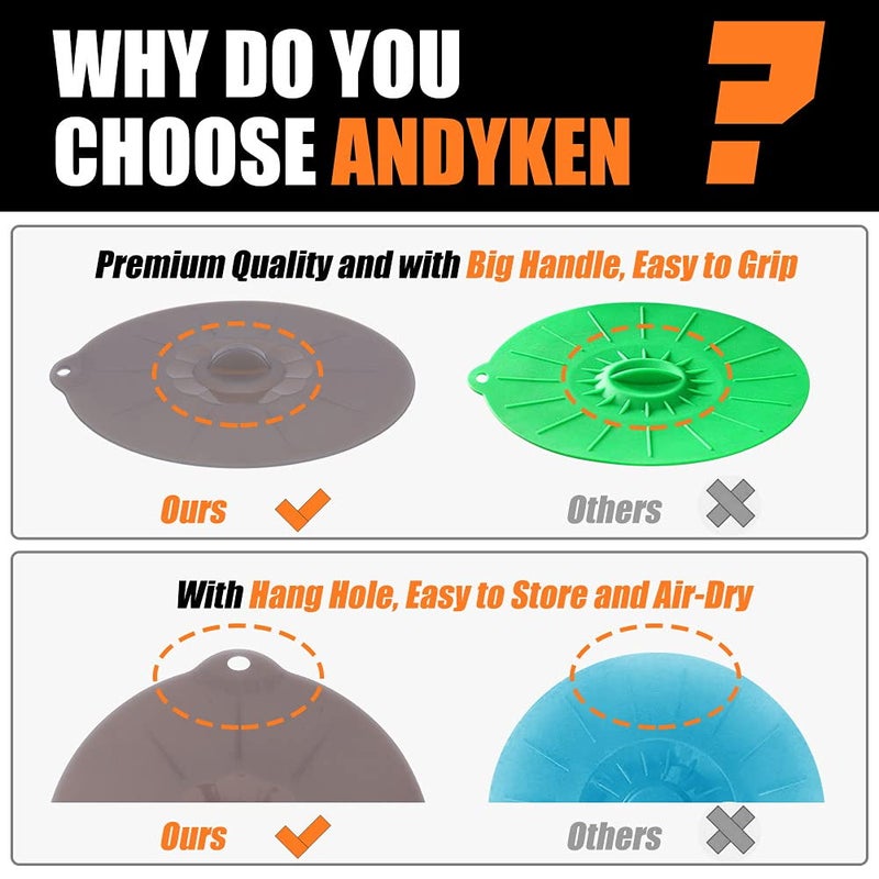 Andyken Silicone Lids for Pots and Pans - Silicone Lids for Food and Bowl Covers for Food Safe BPA Free Silicone Bowl Covers Microwave Cover(Gray) - Image 2