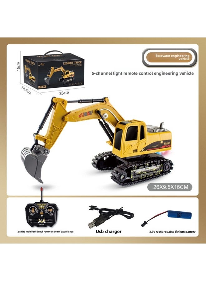 Products Remote Control Excavator Crane Remote Control Cement Mixer Digging Truck Simulation Model Engineering Truck Toy-Color:QH25-01D Five-way Excavator 【27MHz Frequency】】-Proportion:Package 6: 3 Lithium Battery 1 Charging Line 1 Remote Control Battery - Image 1