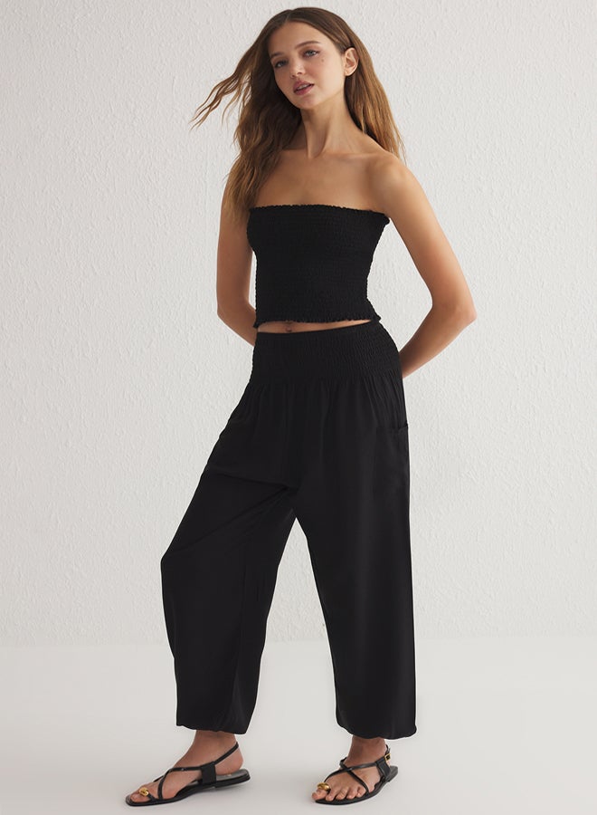 trendyol Black Trousers Elasticated Shalwar Form Woven Trousers - Image 2