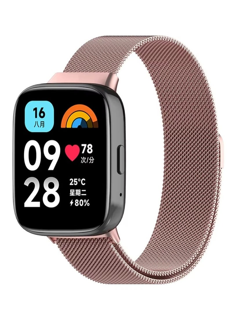 Generic Replacement Band for Xiaomi Redmi Watch 3 Lite Band Magnetic Stainless Steel Strap Loop Watch Band Sports Straps (Pink)  - Image 1