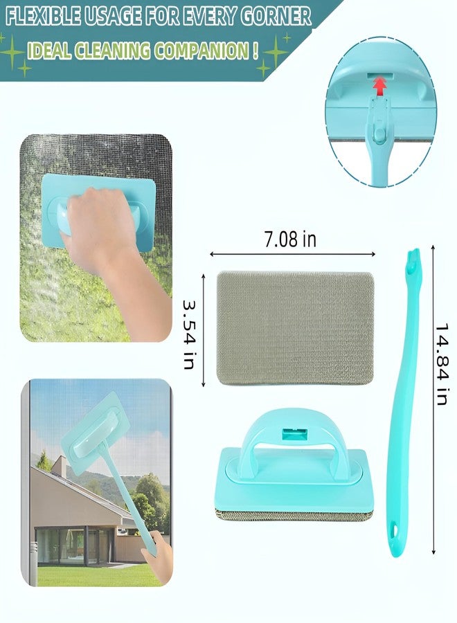 ACUDUDOMA Window Cleaner Kit for Screen & Groove - Mesh Screen Cleaning Brush + 3 Magic Window Track Cleaning Brushes & 6 Replaceable Cleaning Cloths – 14.8″ Detachable Long Handle, Wet & Dry Dual Use - Image 2