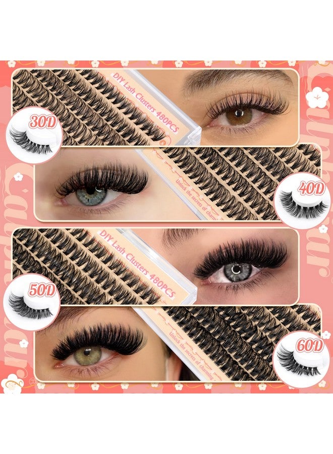 calphdiar Wispy Lash Clusters 30D+40D+50D+60D Individual Lashes 480Pcs Eyelash Clusters Natural Volume Lashes Clusters D Curl Cluster Eyelash Extensions 8-18Mm Diy Lash Extension At Home - Image 2