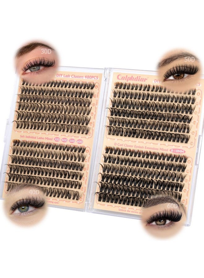 calphdiar Wispy Lash Clusters 30D+40D+50D+60D Individual Lashes 480Pcs Eyelash Clusters Natural Volume Lashes Clusters D Curl Cluster Eyelash Extensions 8-18Mm Diy Lash Extension At Home - Image 1