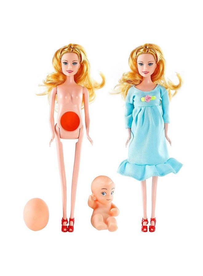 Funpa Pregnant Doll Have A Baby In Her Tummy Mom Doll Pregnant Mom Toy With Baby Doll Trolley (Blue) - Image 3