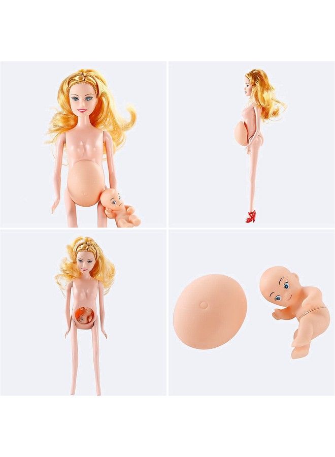 Funpa Pregnant Doll Have A Baby In Her Tummy Mom Doll Pregnant Mom Toy With Baby Doll Trolley (Blue) - Image 5