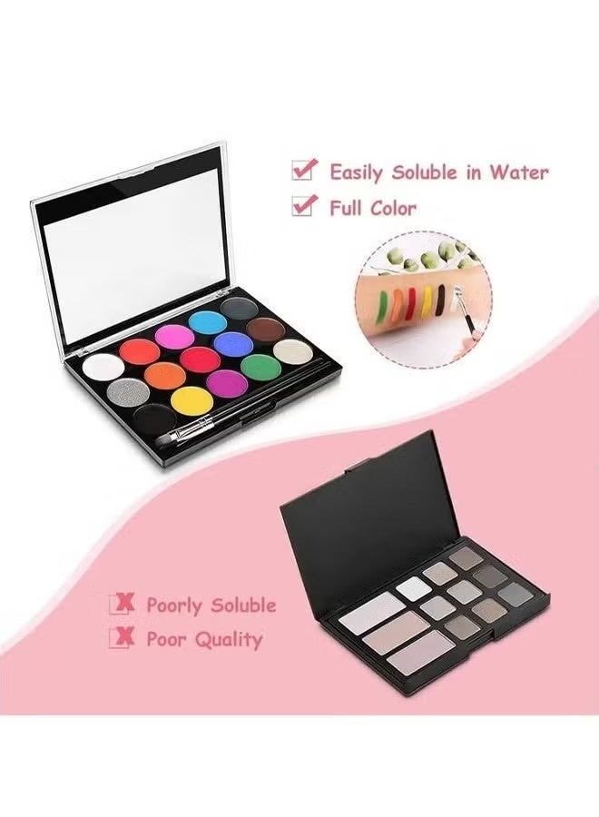 GOOD DEAL Face Paint Kit for Kids, Professional Nontoxic Face Paint 15 Colors Kit with 2 Brushes, Body Makeup Paint Hypoallergenic Water Based Paints for Party Cosplay - Image 2