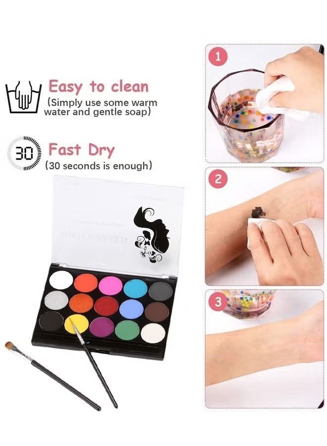 GOOD DEAL Face Paint Kit for Kids, Professional Nontoxic Face Paint 15 Colors Kit with 2 Brushes, Body Makeup Paint Hypoallergenic Water Based Paints for Party Cosplay - Image 5