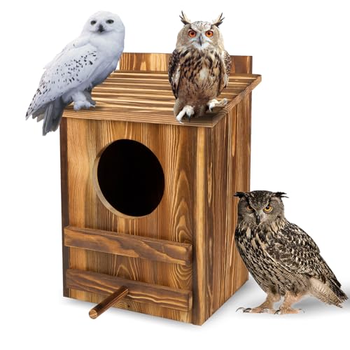 AnNowshua Ling Owl Houses for Outdoors 161x118x95 inch Large Carbonized Barred Owl Nesting Box Waterproof Ventilated Design Ideal for Owls Wildlife Garden Decoration - Image 1