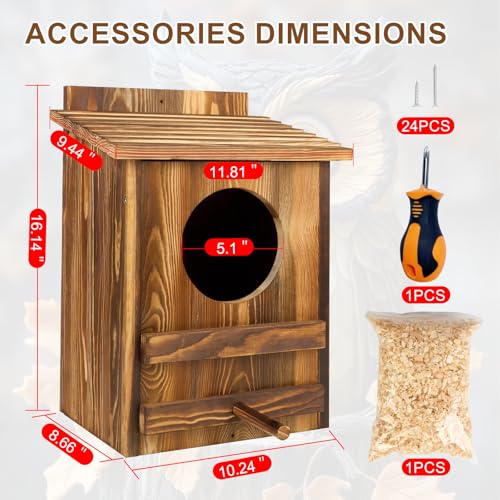 AnNowshua Ling Owl Houses for Outdoors 161x118x95 inch Large Carbonized Barred Owl Nesting Box Waterproof Ventilated Design Ideal for Owls Wildlife Garden Decoration - Image 3