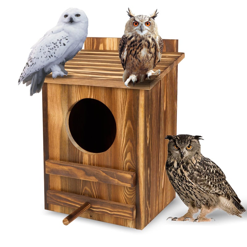 AnNowshua Ling Owl Houses for Outdoors 161x118x95 inch Large Carbonized Barred Owl Nesting Box Waterproof Ventilated Design Ideal for Owls Wildlife Garden Decoration - Image 2