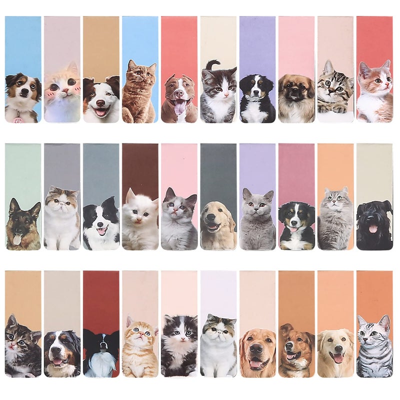 HexinYigjly Cute Dog & Cat Puppy Animal Page Markers: 30-Pcs Magnetic Bookmarks for Students, Teachers, School, Home or Office Reading - Image 1