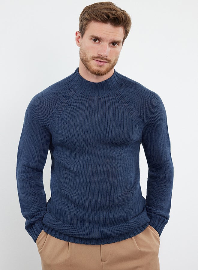 trendyol Indigo Slim Fit Half Turtleneck Raglan Sleeve Basic Knitwear Sweater  - Image 1