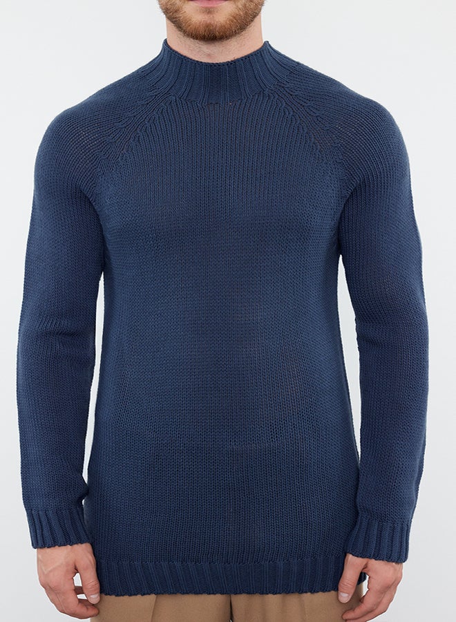 trendyol Indigo Slim Fit Half Turtleneck Raglan Sleeve Basic Knitwear Sweater  - Image 3