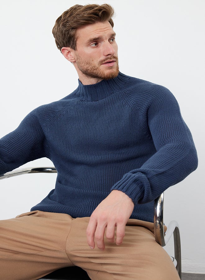 trendyol Indigo Slim Fit Half Turtleneck Raglan Sleeve Basic Knitwear Sweater  - Image 2
