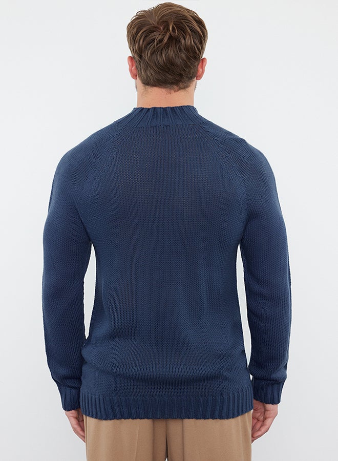 trendyol Indigo Slim Fit Half Turtleneck Raglan Sleeve Basic Knitwear Sweater  - Image 5