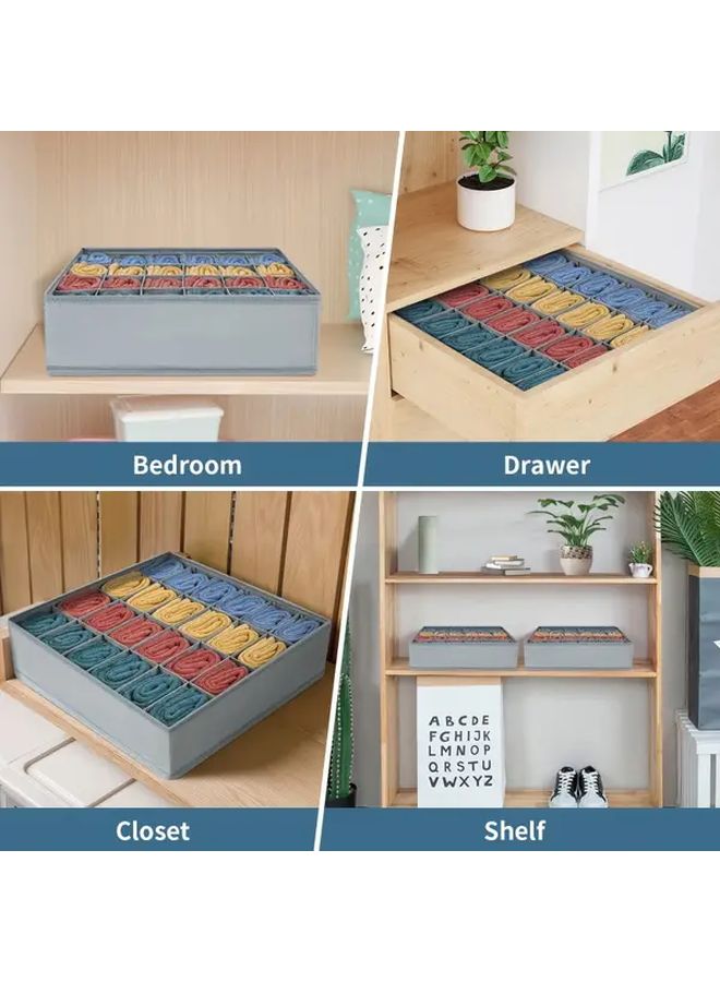2pcs Heavy Duty Fabric Organizer with Zipper Closure Grey White Border Multi Compartment Drawer Storage Bins For Socks Underwear Ties And Clothes Space Saving Closet Organizer For Home Office Travel Easy Clean - Image 3