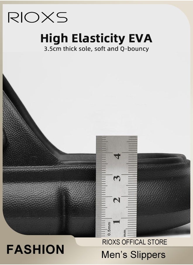 RIOXS - Men's Flat Slippers, Anti-Slip Shower Slippers, Soft Sole Sandal Slippers, Lightweight Flat Opened Toe Sandals, Slip-on Slippers For Bathroom Beach Walking Or Indoor Leisure Wear, Classic Black Slide Sandals For Men Daddy Boyfriend Husband - Image 1