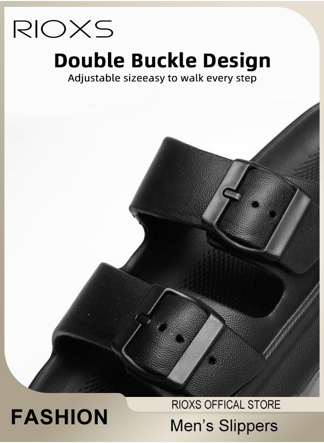 RIOXS - Men's Flat Slippers, Anti-Slip Shower Slippers, Soft Sole Sandal Slippers, Lightweight Flat Opened Toe Sandals, Slip-on Slippers For Bathroom Beach Walking Or Indoor Leisure Wear, Classic Black Slide Sandals For Men Daddy Boyfriend Husband - Image 1