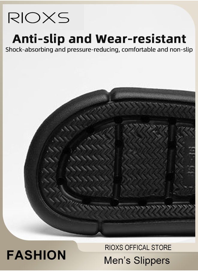 RIOXS - Men's Flat Slippers, Anti-Slip Shower Slippers, Soft Sole Sandal Slippers, Lightweight Flat Opened Toe Sandals, Slip-on Slippers For Bathroom Beach Walking Or Indoor Leisure Wear, Classic Black Slide Sandals For Men Daddy Boyfriend Husband - Image 1