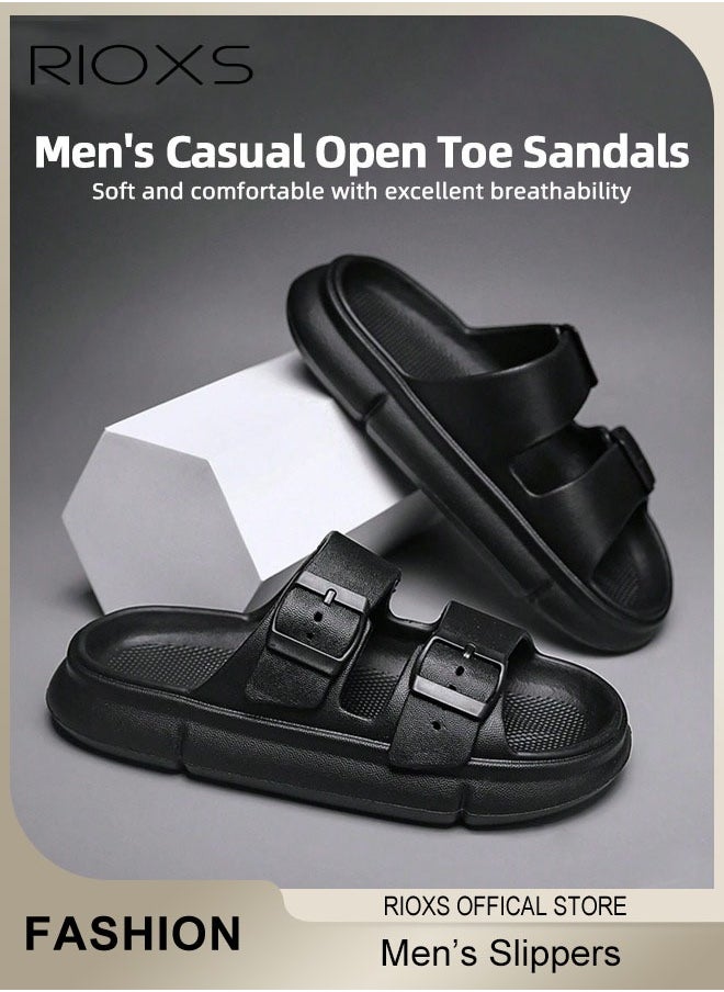 RIOXS - Men's Flat Slippers, Anti-Slip Shower Slippers, Soft Sole Sandal Slippers, Lightweight Flat Opened Toe Sandals, Slip-on Slippers For Bathroom Beach Walking Or Indoor Leisure Wear, Classic Black Slide Sandals For Men Daddy Boyfriend Husband - Image 1