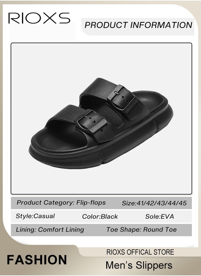 RIOXS - Men's Flat Slippers, Anti-Slip Shower Slippers, Soft Sole Sandal Slippers, Lightweight Flat Opened Toe Sandals, Slip-on Slippers For Bathroom Beach Walking Or Indoor Leisure Wear, Classic Black Slide Sandals For Men Daddy Boyfriend Husband - Image 1