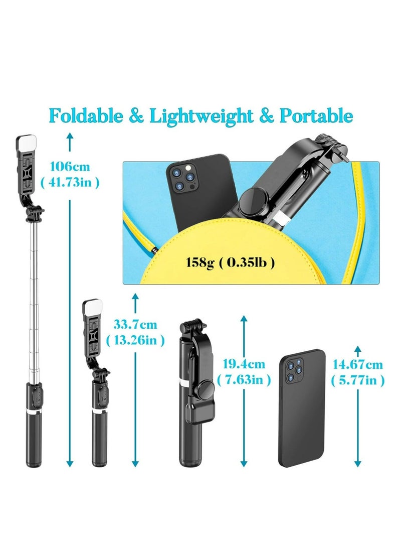 Generic - Portable 41 Inch Selfie Stick Phone Tripod with Wireless Remote Extendable Tripod Stand 360 Rotation Compatible with iPhone 14 13 12 11 pro Xs Max Xr X 8 7 6 Plus, Android Samsung Smartphone - Image 1