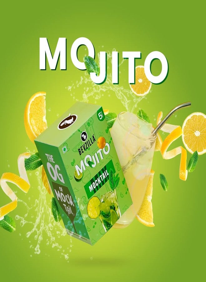 Bevzilla Mocktail Mixer - Mojito Flavour (5 Pouches), Non Alcoholic| Makes 5 Drink| Refreshing| Low Calories| Instant Mocktail| Easy To Make| Party Mixer for Drinks - Image 2