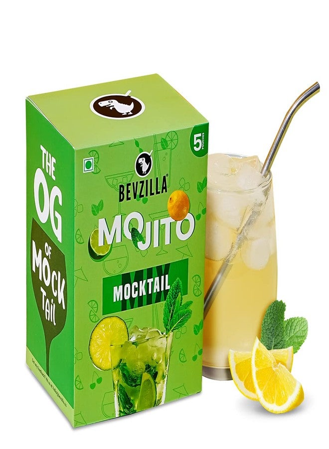 Bevzilla Mocktail Mixer - Mojito Flavour (5 Pouches), Non Alcoholic| Makes 5 Drink| Refreshing| Low Calories| Instant Mocktail| Easy To Make| Party Mixer for Drinks - Image 1