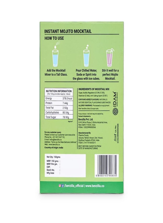 Bevzilla Mocktail Mixer - Mojito Flavour (5 Pouches), Non Alcoholic| Makes 5 Drink| Refreshing| Low Calories| Instant Mocktail| Easy To Make| Party Mixer for Drinks - Image 3