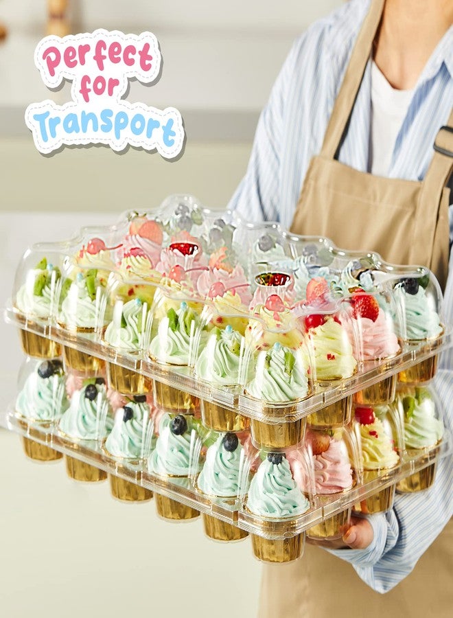 Gencywe (24 Pack x 10 Sets) Stackable Cupcake Carrier Holders with 240 Pack Cupcake Liners, Plastic Cupcake Boxes Holders for 24 Cupcakes, High Tall Dome Lid Cupcake Containers, Clear Disposable - Image 2
