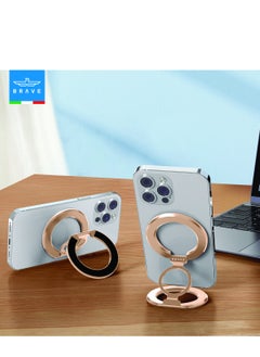 Brave 3-in-1 Foldable Magnetic Phone Holder, Dual-Sided Magnetic Removable Ring Grip & Kickstand, Universal Stand for iPhone 16/15/14/13/12 MagSafe Case & Android, Compatible with Magnetic Car Mount, Gym, Desk Use, Strong Magnet, All-Metal Portable Stand, Supports All iOS/Android Devices, Multi-Purpose Accessory (Gold)  - Image 2